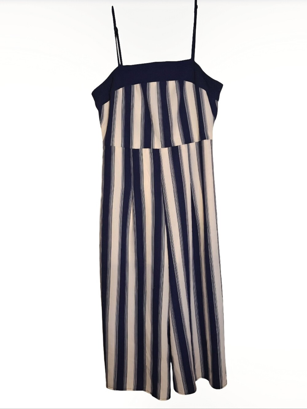 Trixxi Navy Cream Striped Sleeveless Wide Leg Jumpsuit Halter Style Sz XL Short